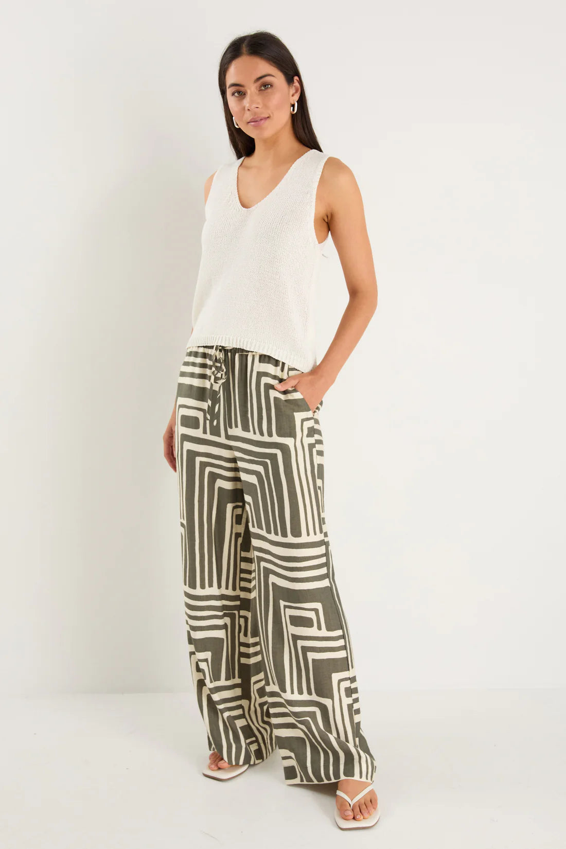 Conduct Khaki Maze Print Pull On Pants