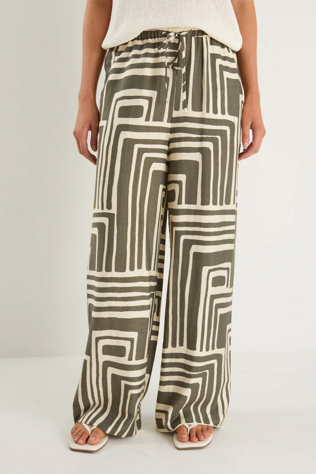 Conduct Khaki Maze Print Pull On Pants