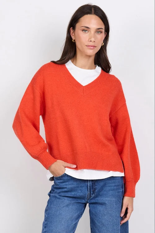 Harvest Blood Orange V Neck Knit Jumper