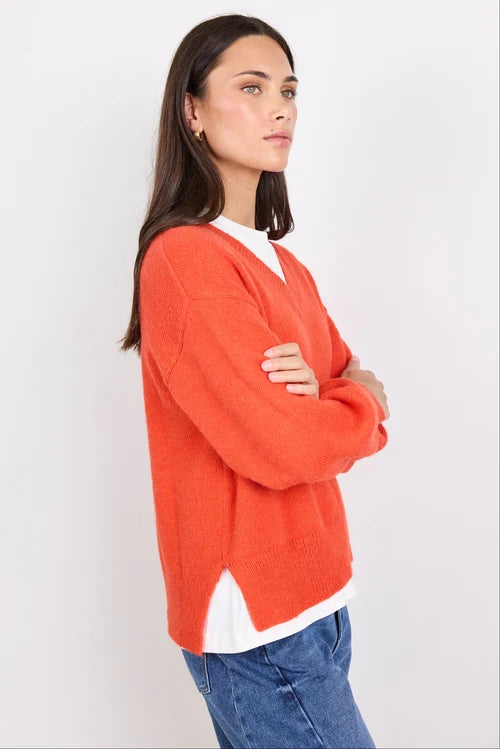 Harvest Blood Orange V Neck Knit Jumper