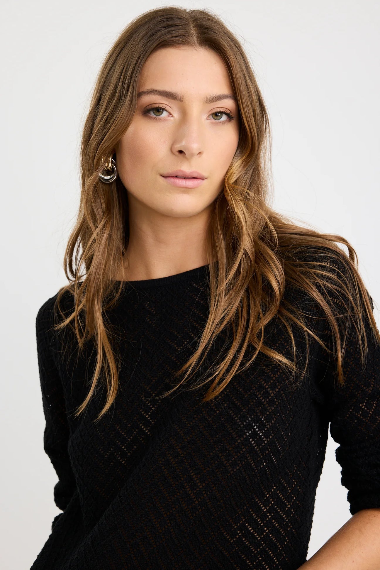 Patio Black Boat Neck Crochet Knit Jumper