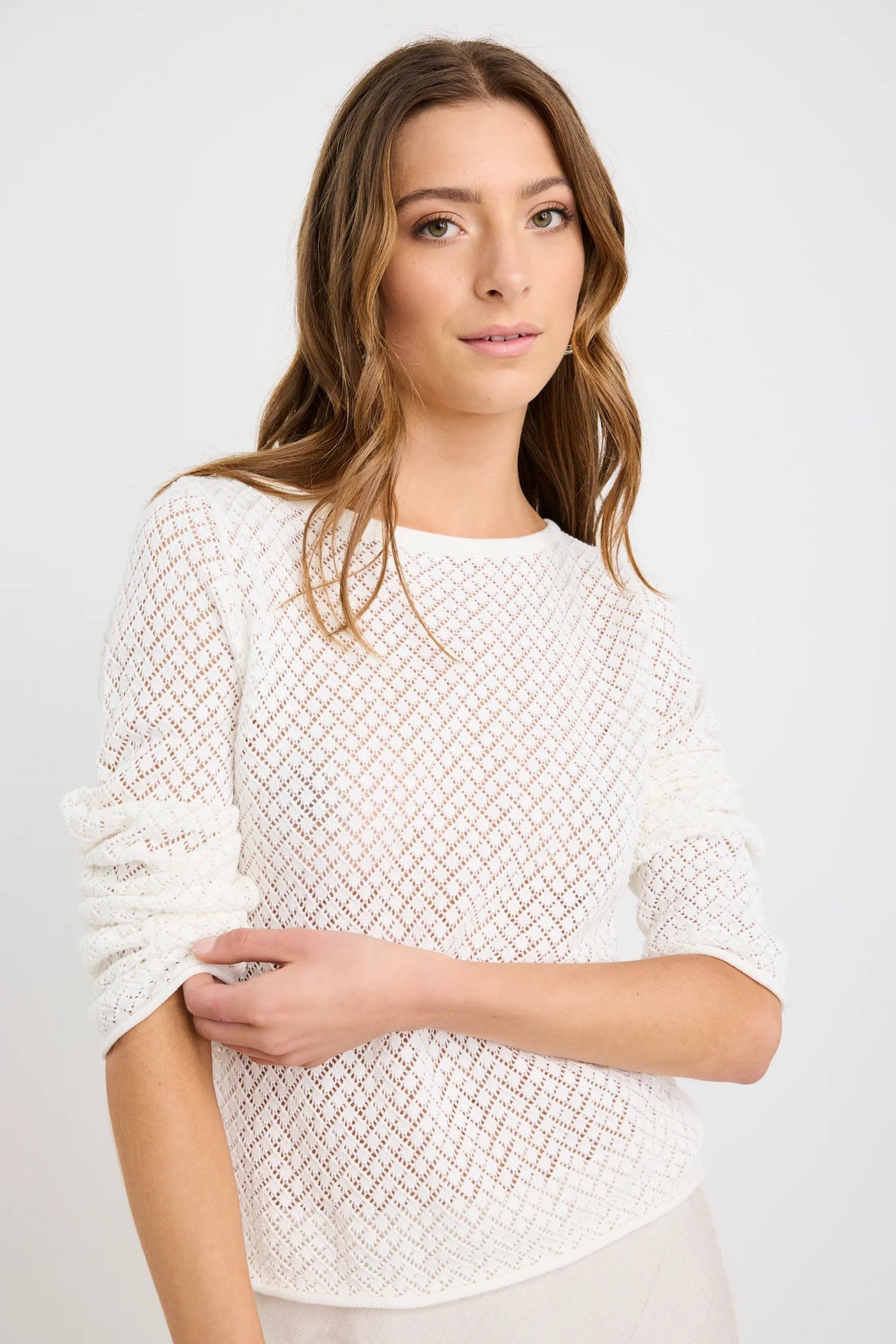 Patio Ivory Boat Neck Crochet Knit Jumper