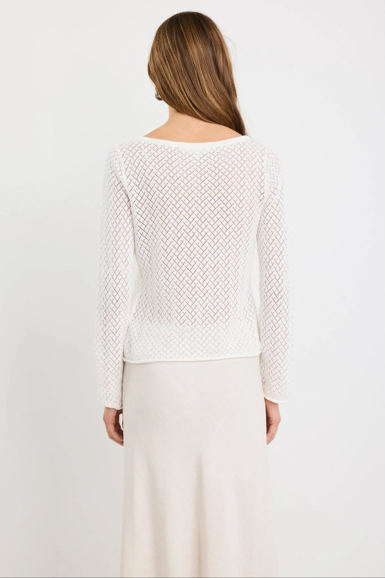 Patio Ivory Boat Neck Crochet Knit Jumper