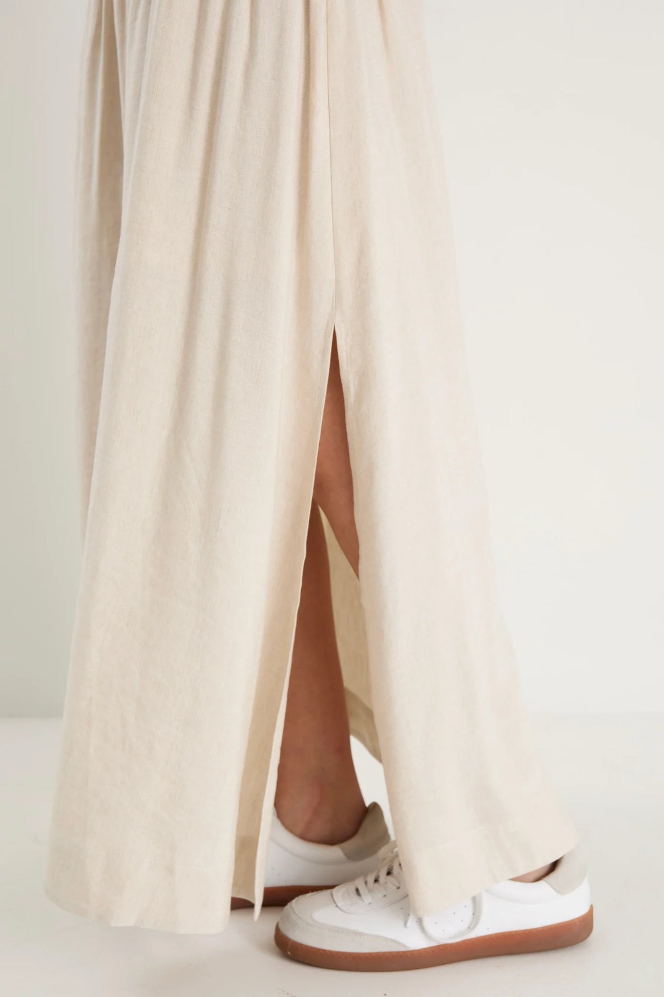 Byron Natural Linen Shirred Waist Maxi Skirt