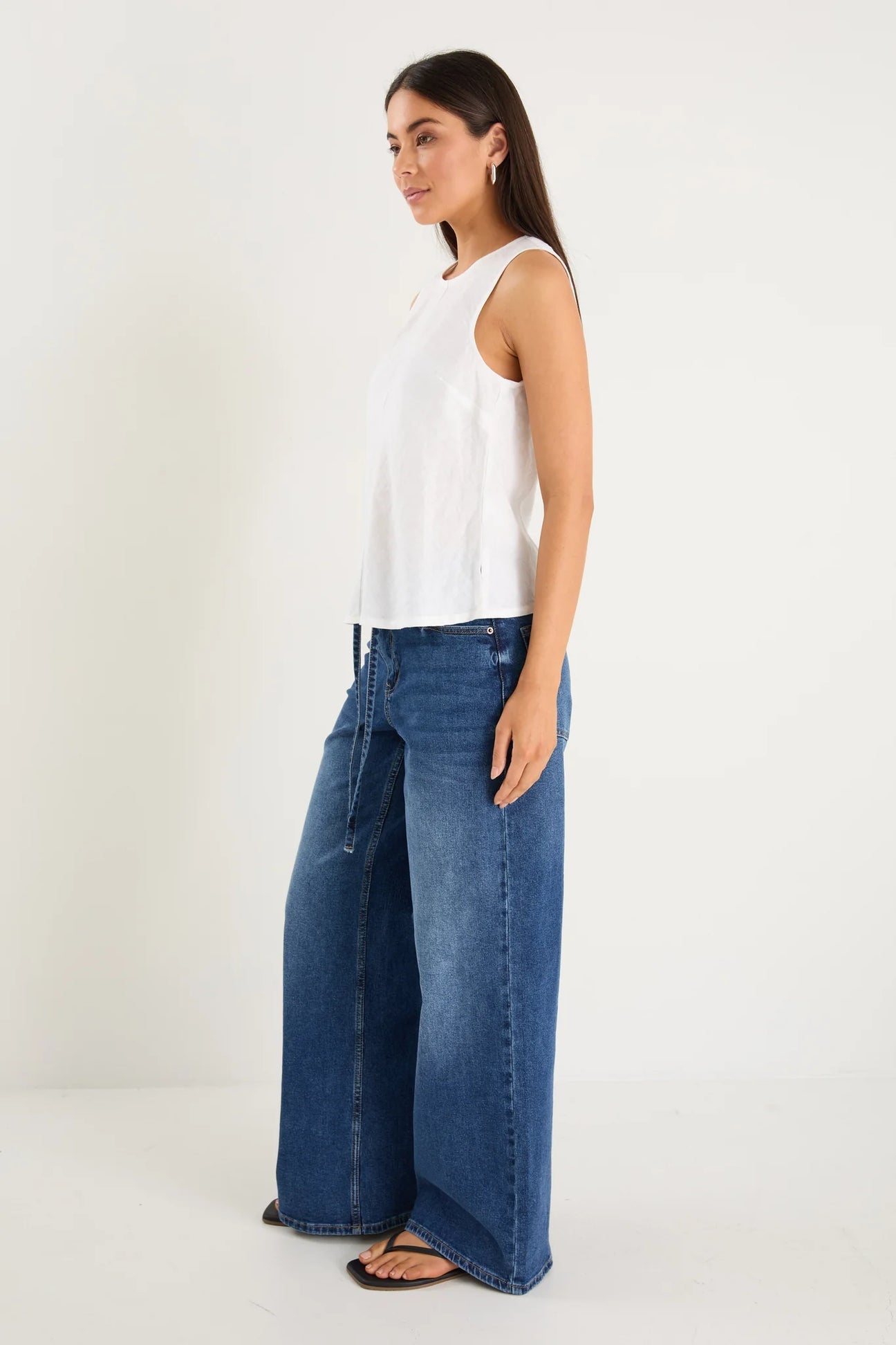 Shoreline Ivory Linen Bias Sleeveless Shell Top