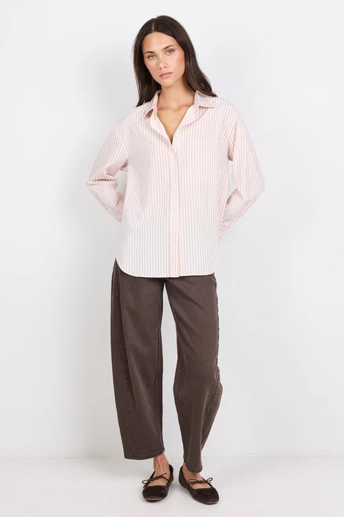 You Got This Blush Double Pinstripe Oversized Boyfriend Shirt