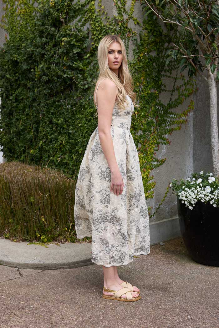 Leo Embroidered Strapless Dress Cream Black