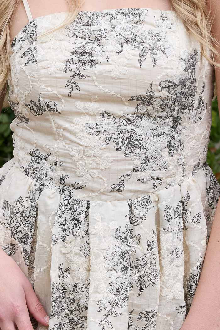 Leo Embroidered Strapless Dress Cream Black