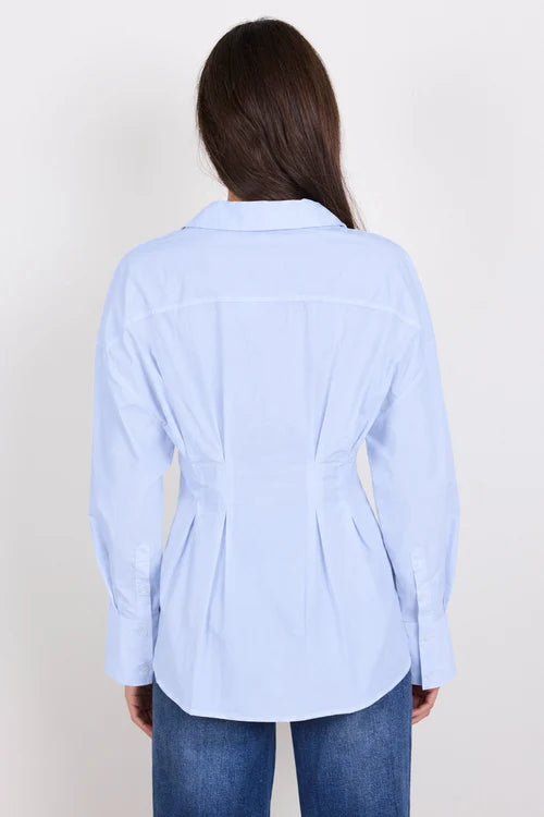 Timekeeper Ice Blue Cotton Poplin Corset Detail Waist Shirt