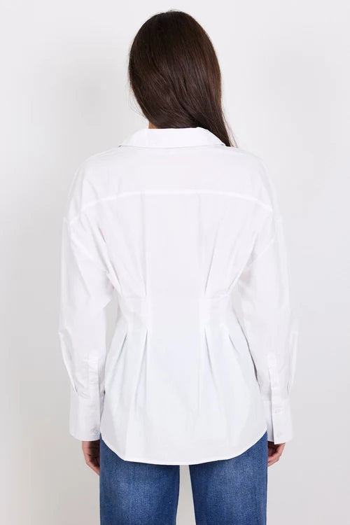 Timekeeper White Cotton Poplin Corset Detail Waist Shirt