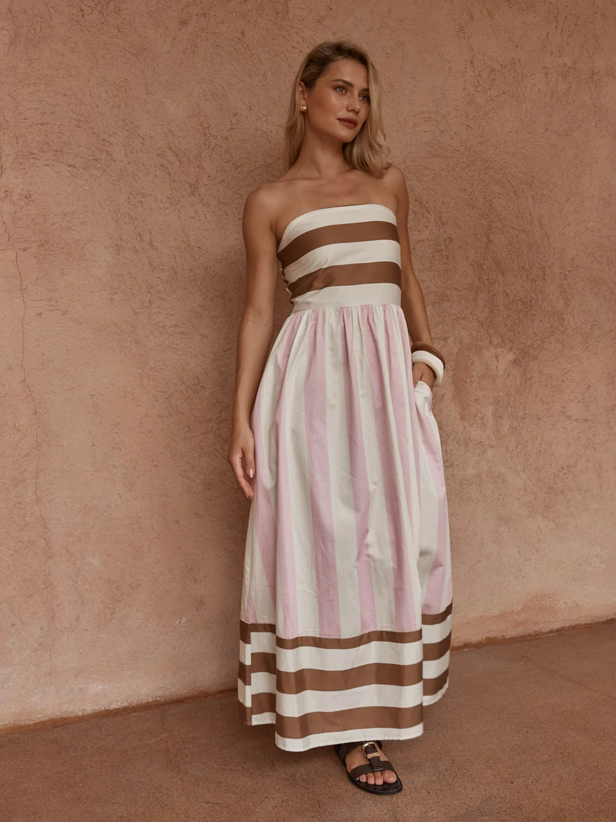 Nea Spliced Strapless Dress Neapolitan Pink