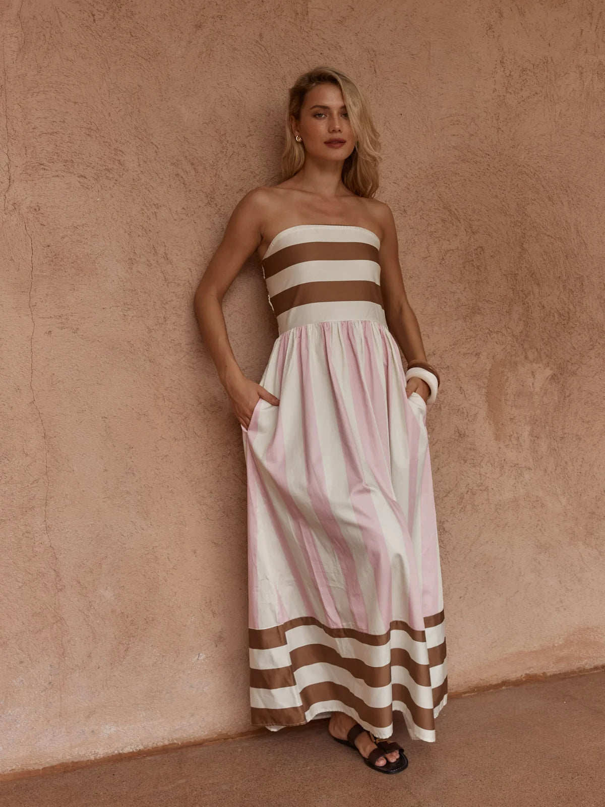 Nea Spliced Strapless Dress Neapolitan Pink