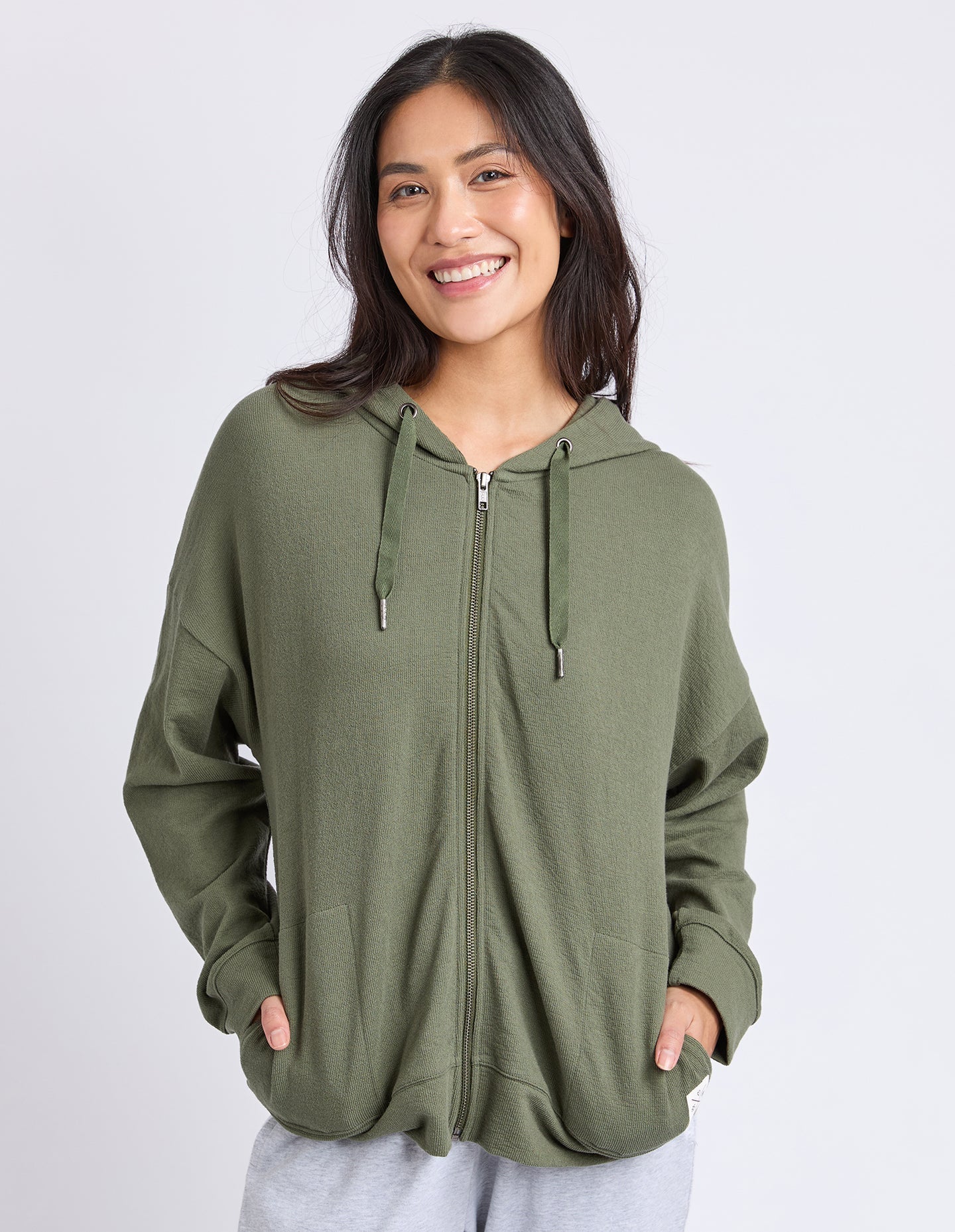 Beachy Long Sleeve Zip Hoodie Clover