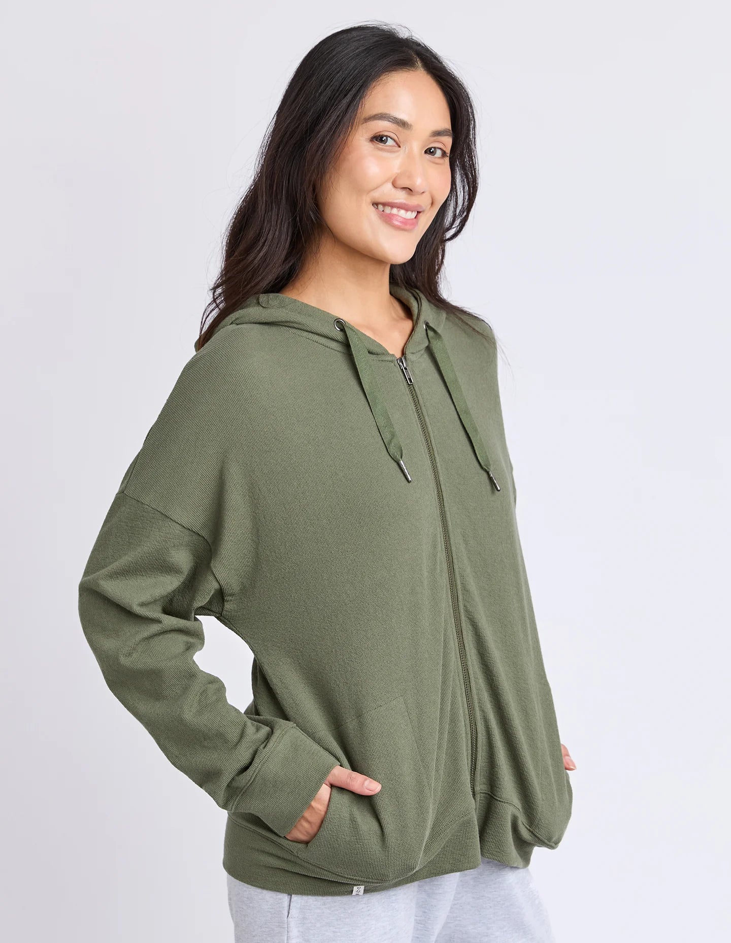 Beachy Long Sleeve Zip Hoodie Clover