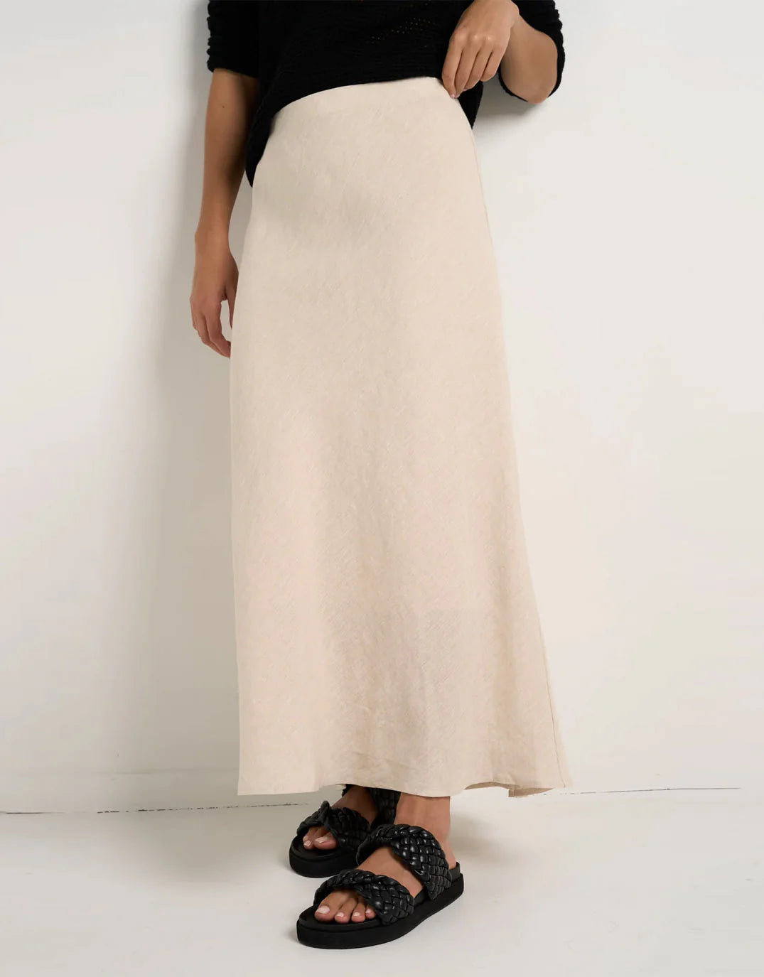 Bliss Linen Bias Midi Skirt Natural