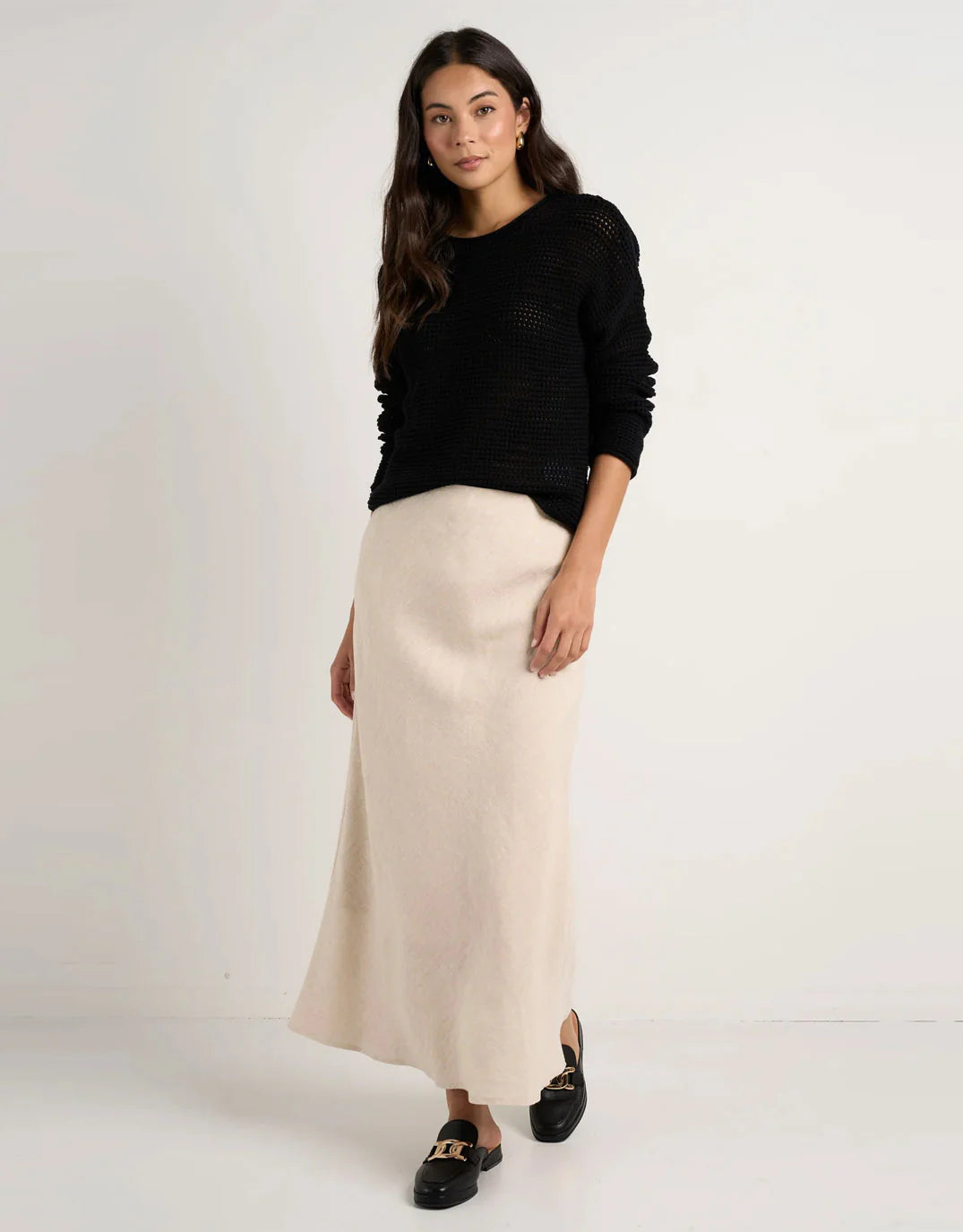 Bliss Linen Bias Midi Skirt Natural