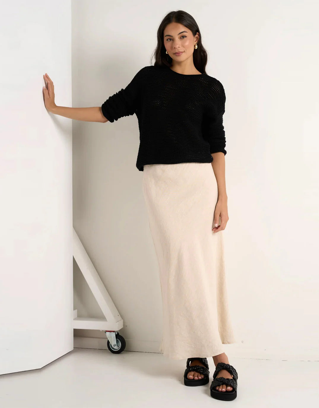 Bliss Linen Bias Midi Skirt Natural