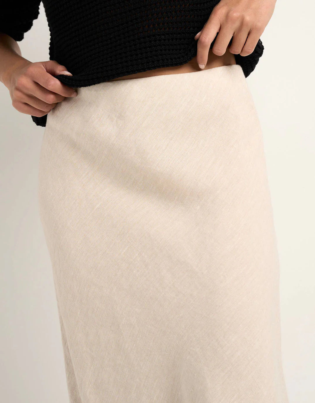 Bliss Linen Bias Midi Skirt Natural