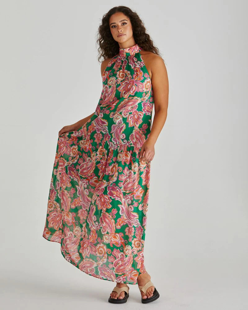Malia Halter Dress Pink Green Paisley