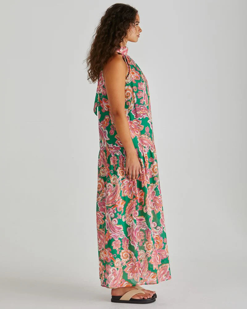 Malia Halter Dress Pink Green Paisley