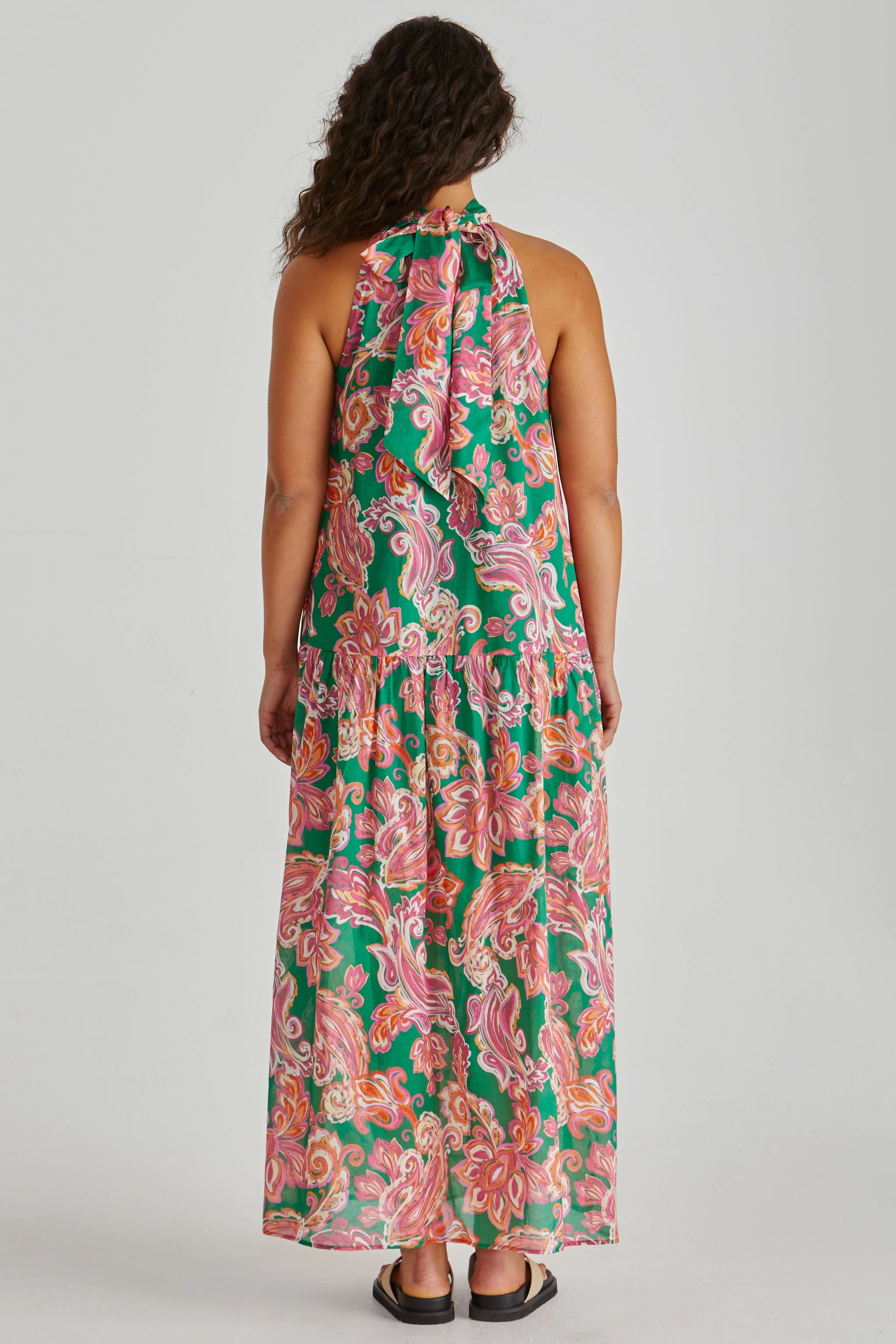 Malia Halter Dress Pink Green Paisley