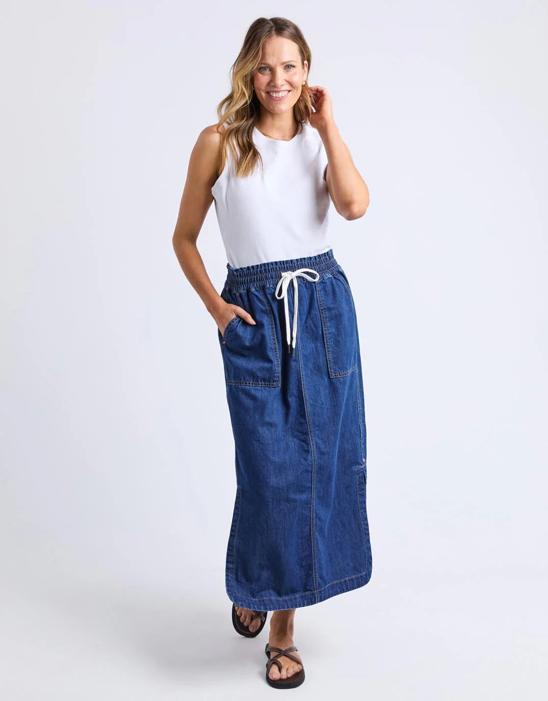 Clover Midi Denim Skirt Mid Blue Wash