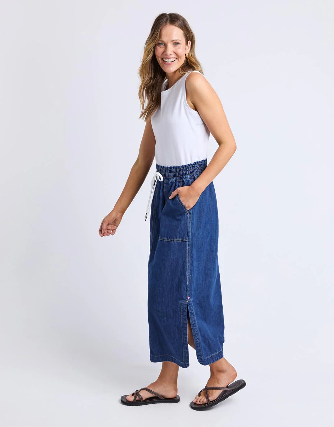 Clover Midi Denim Skirt Mid Blue Wash