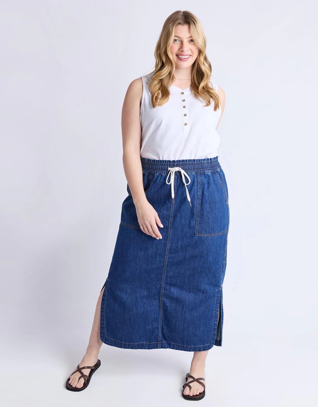Clover Midi Denim Skirt Mid Blue Wash