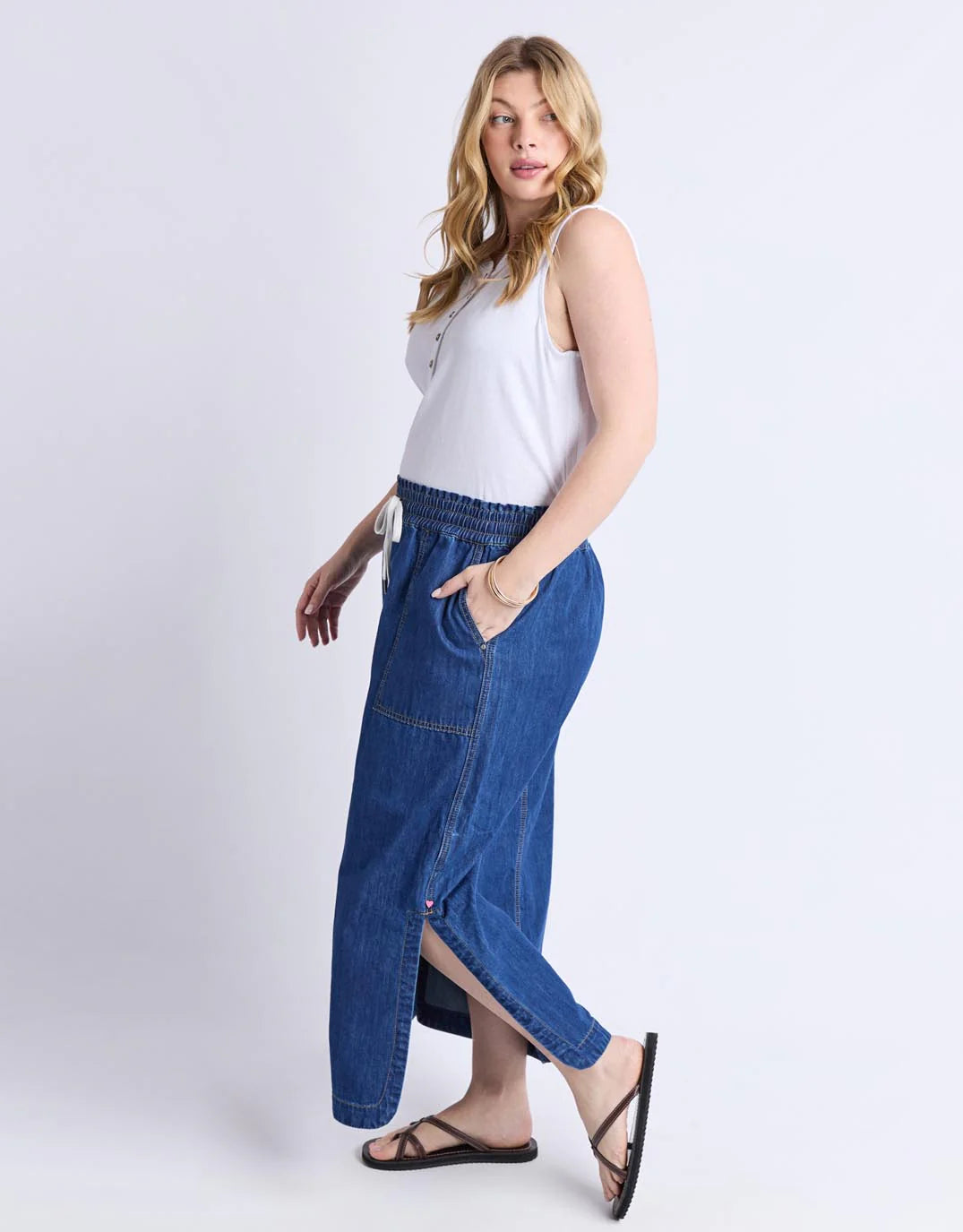 Clover Midi Denim Skirt Mid Blue Wash