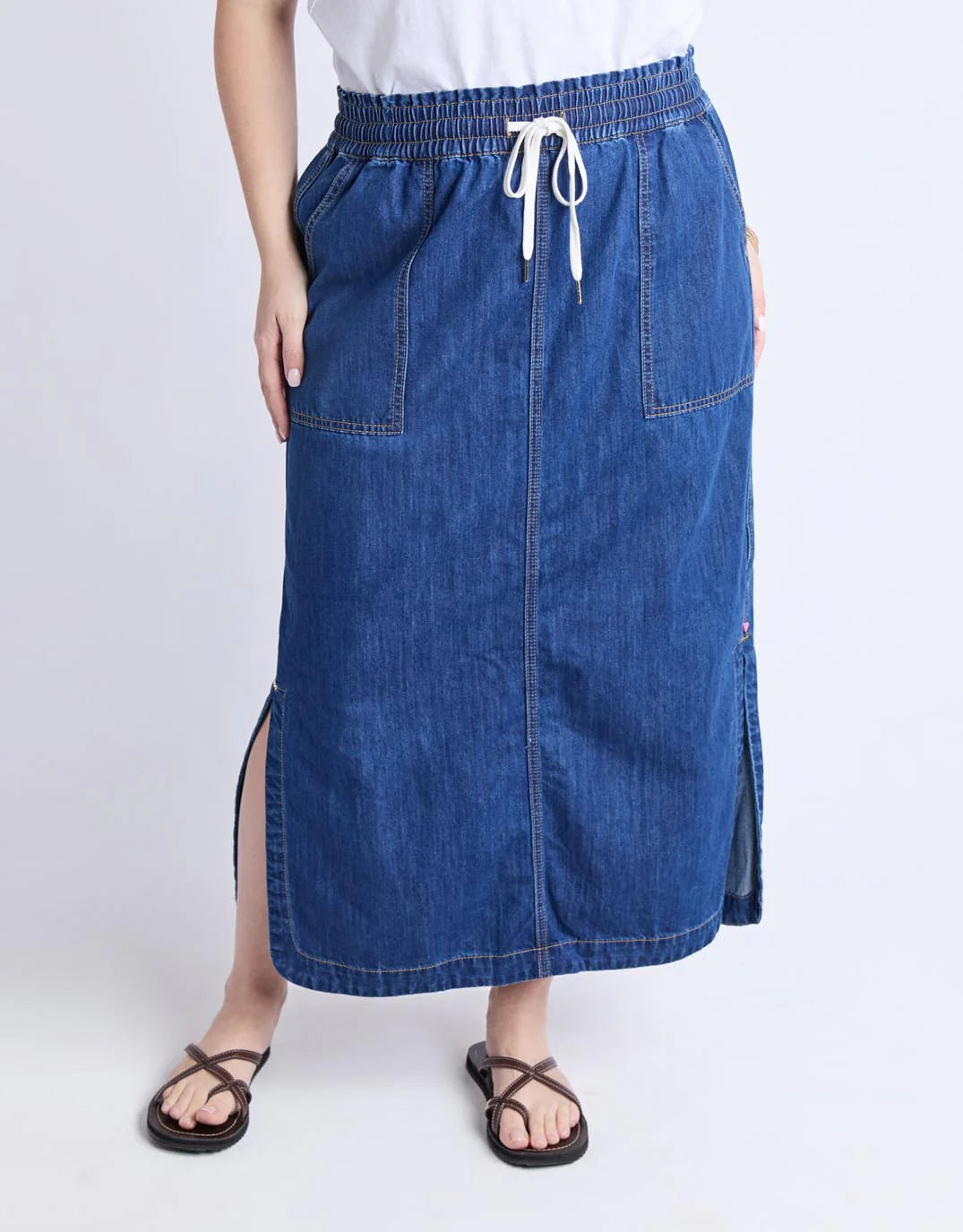 Clover Midi Denim Skirt Mid Blue Wash