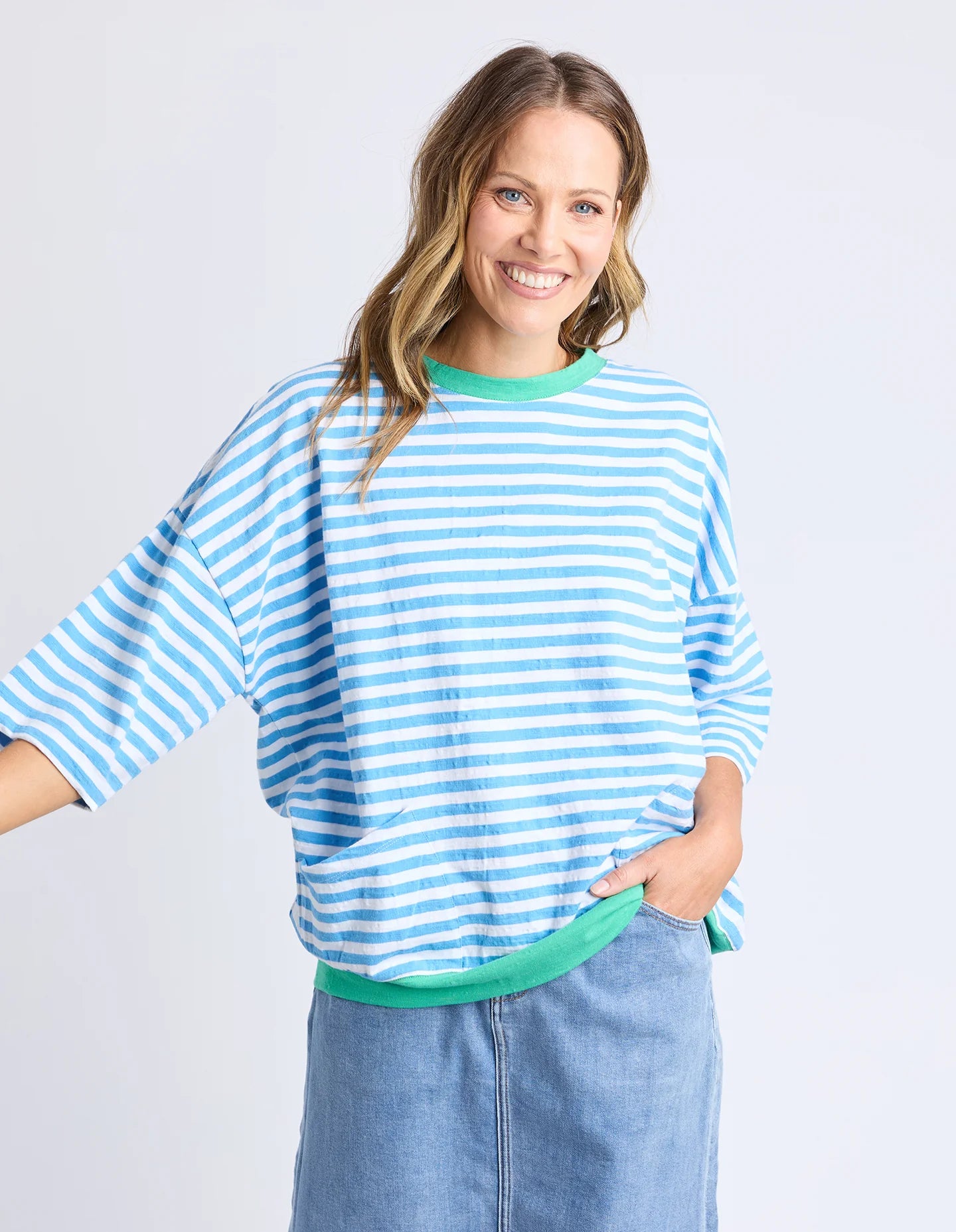 Mazie Ringer Sweat Azure/White Stripe