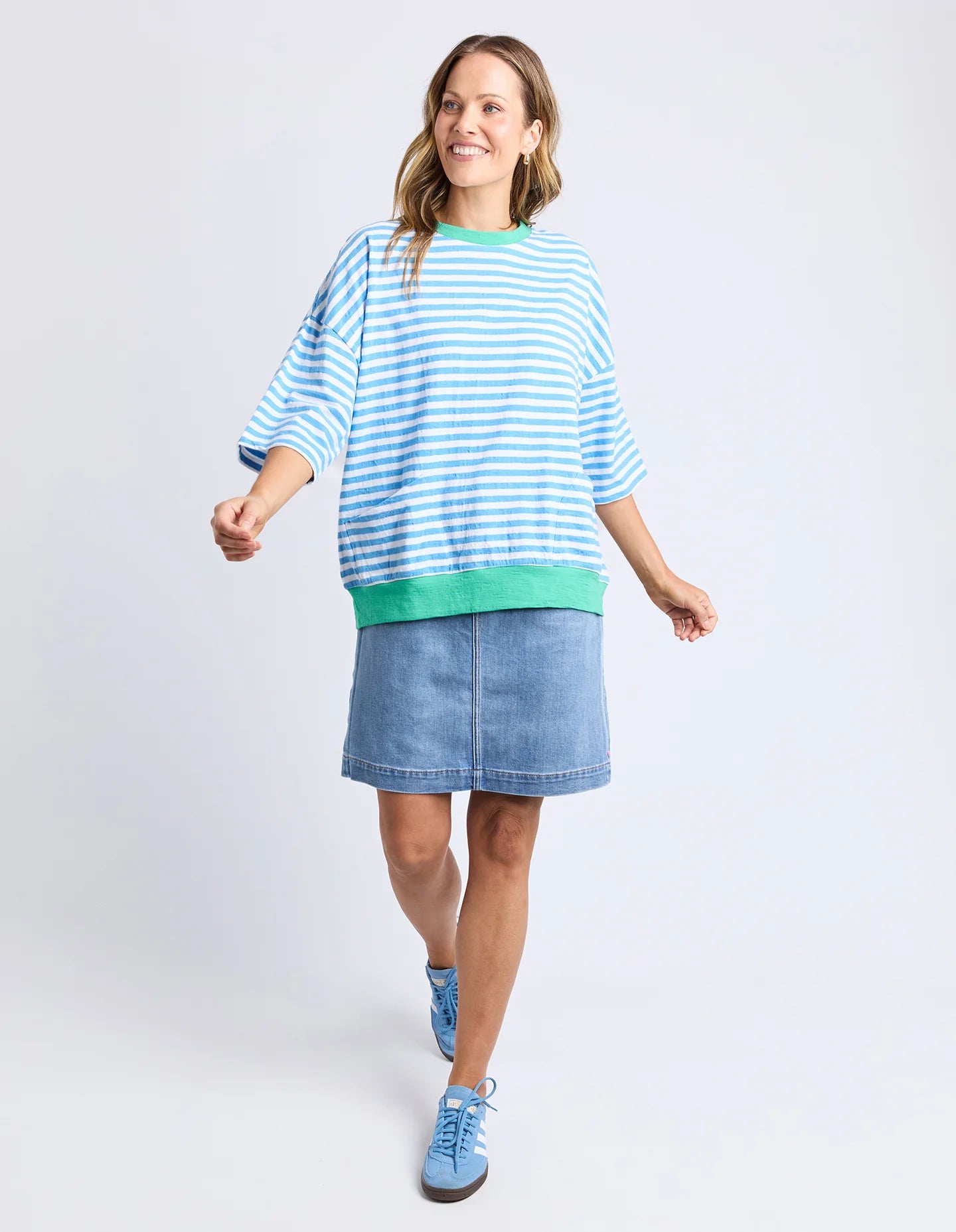 Mazie Ringer Sweat Azure/White Stripe