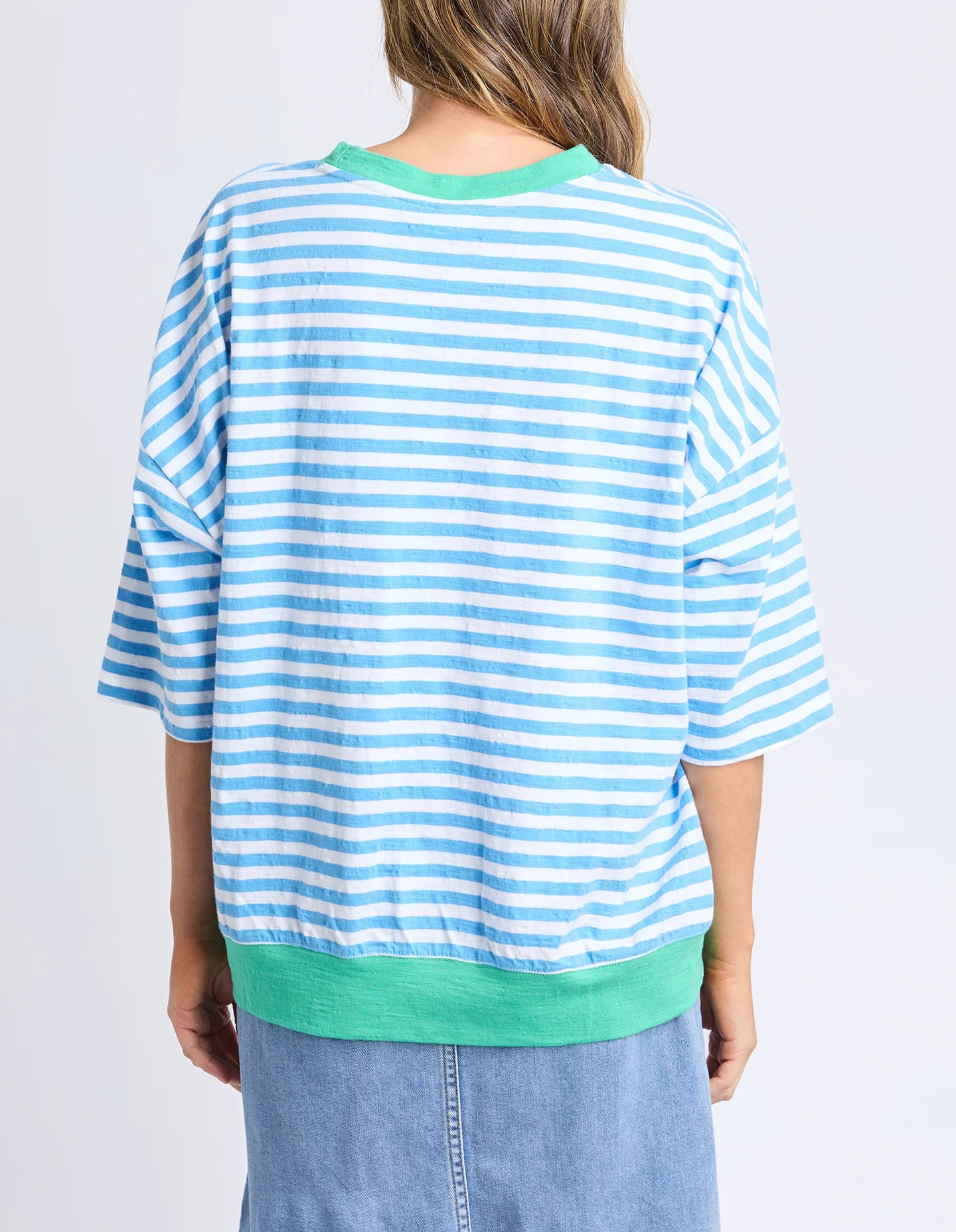 Mazie Ringer Sweat Azure/White Stripe