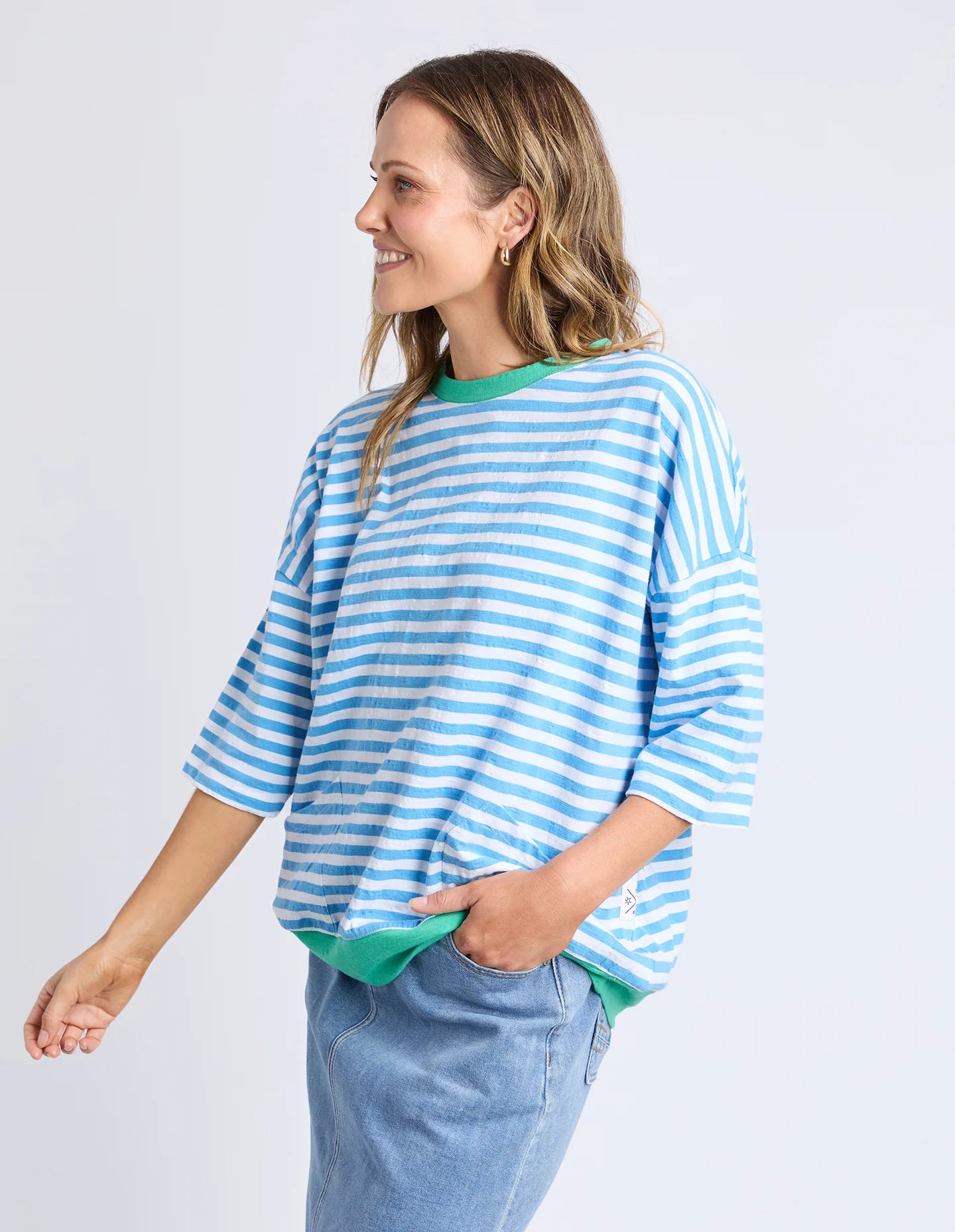 Mazie Ringer Sweat Azure/White Stripe