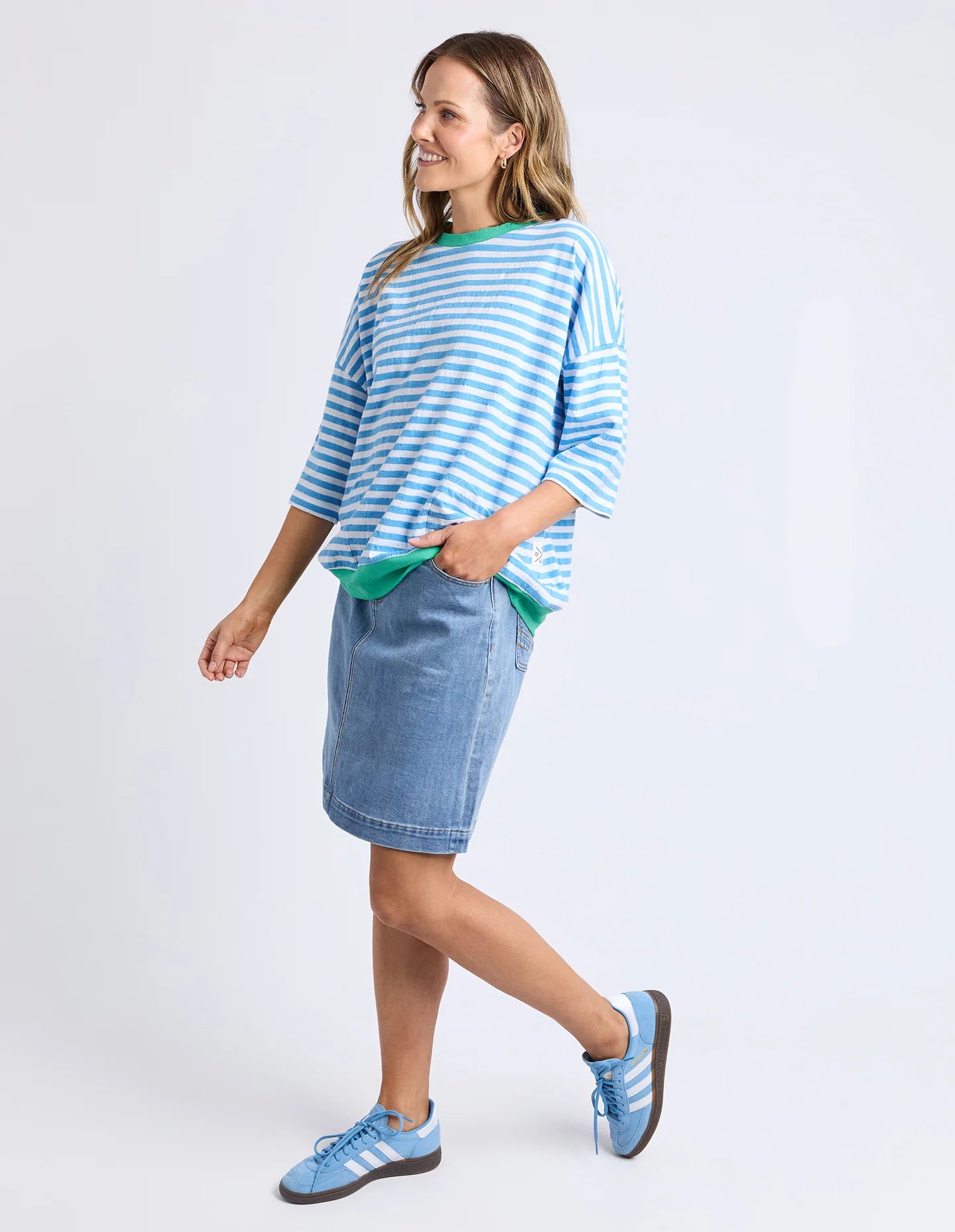 Mazie Ringer Sweat Azure/White Stripe