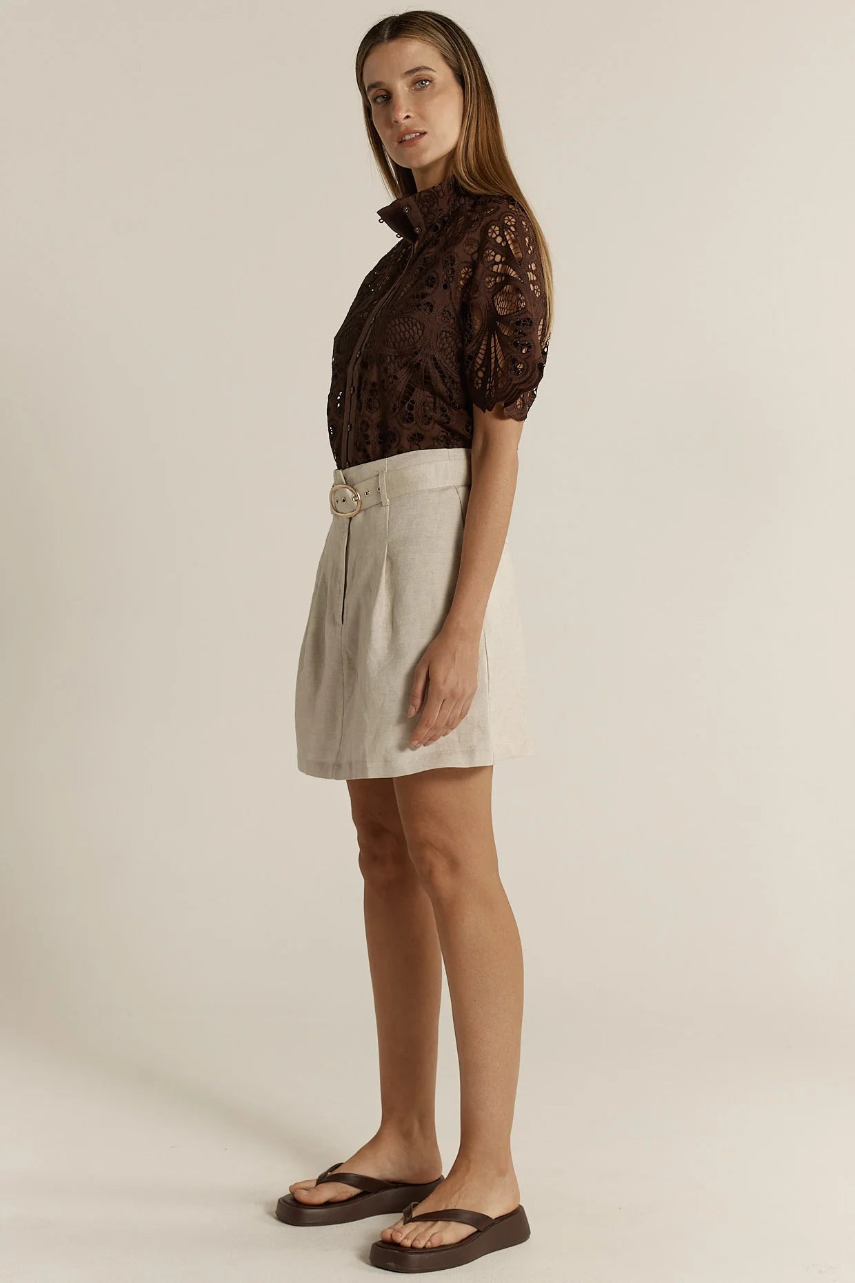 Amara Belted Skirt Flax