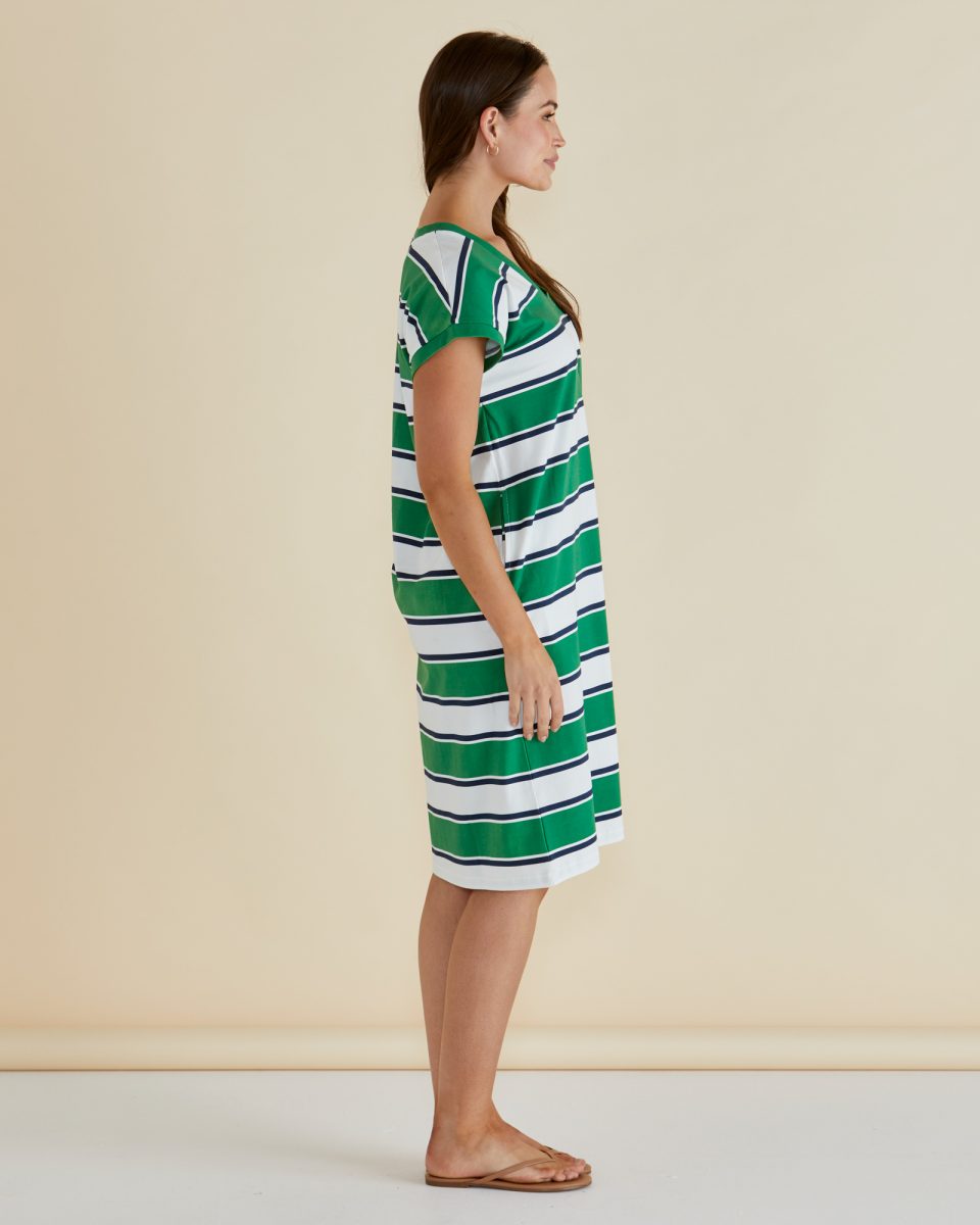 Zena T-Shirt Dress Navy/Green Stripe