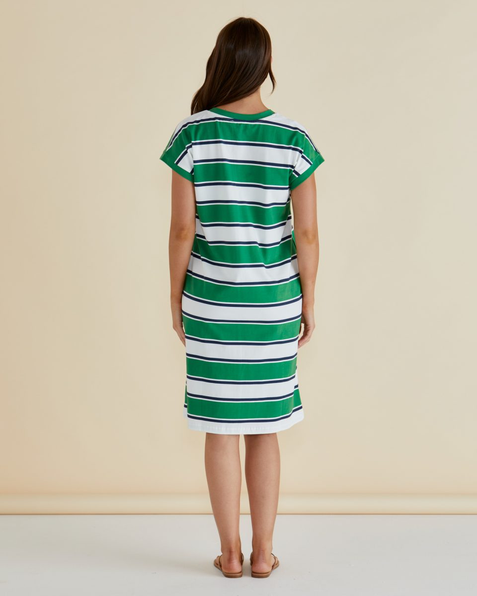 Zena T-Shirt Dress Navy/Green Stripe