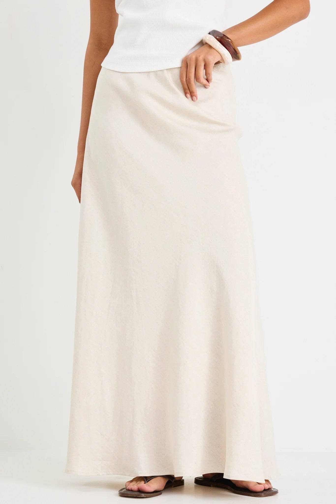 Lagos Natural Linen Blend Bias Maxi Skirt