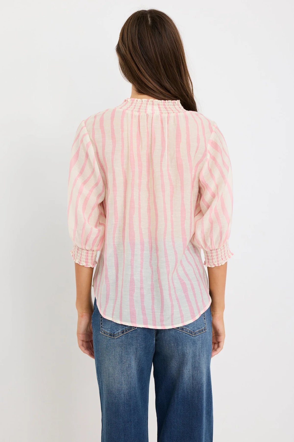 Precisian Blush Stripe High Neck Short Sleeve Top