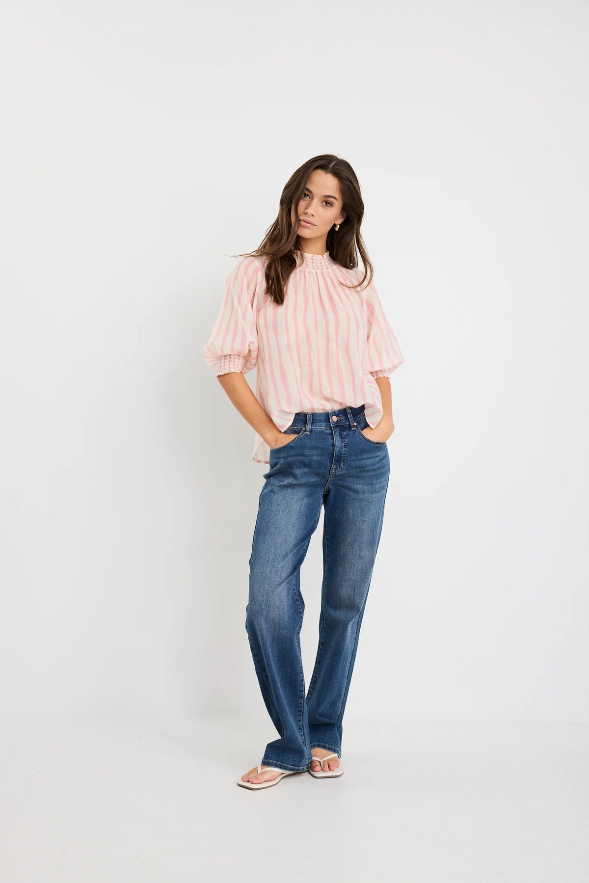 Precisian Blush Stripe High Neck Short Sleeve Top