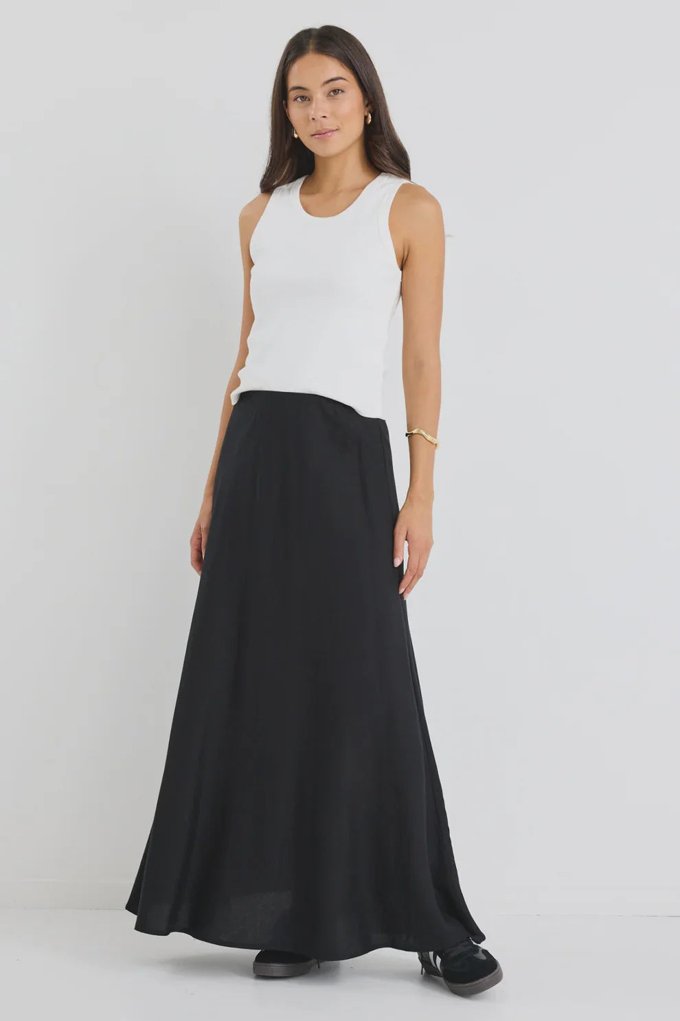Lagos Black Linen Blend Bias Maxi Skirt
