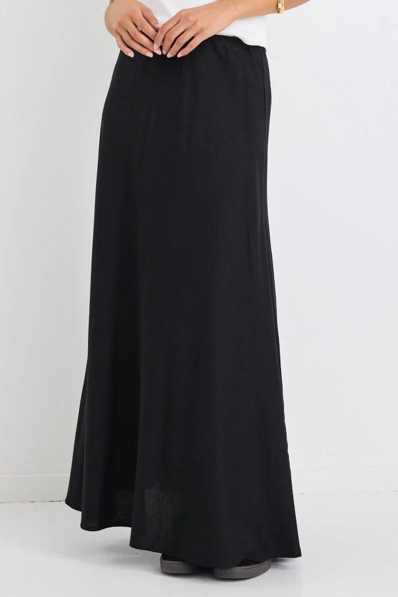 Lagos Black Linen Blend Bias Maxi Skirt