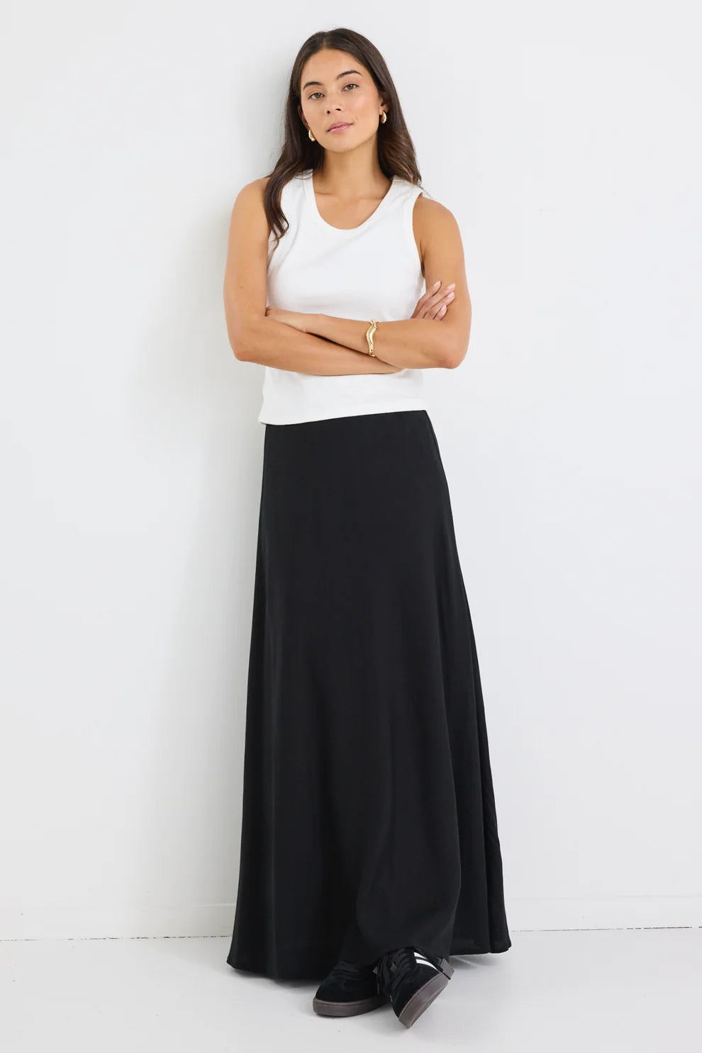 Lagos Black Linen Blend Bias Maxi Skirt