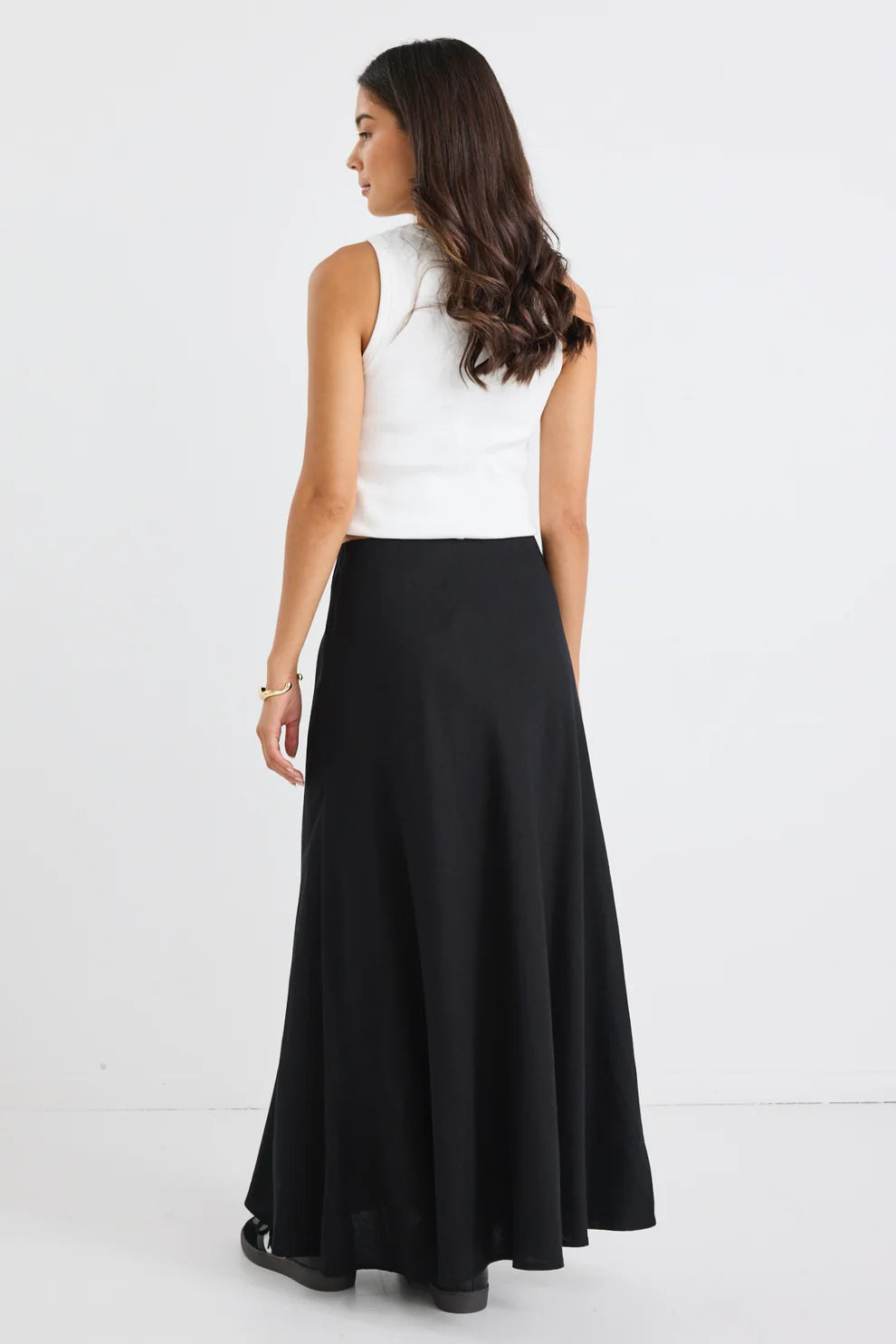 Lagos Black Linen Blend Bias Maxi Skirt