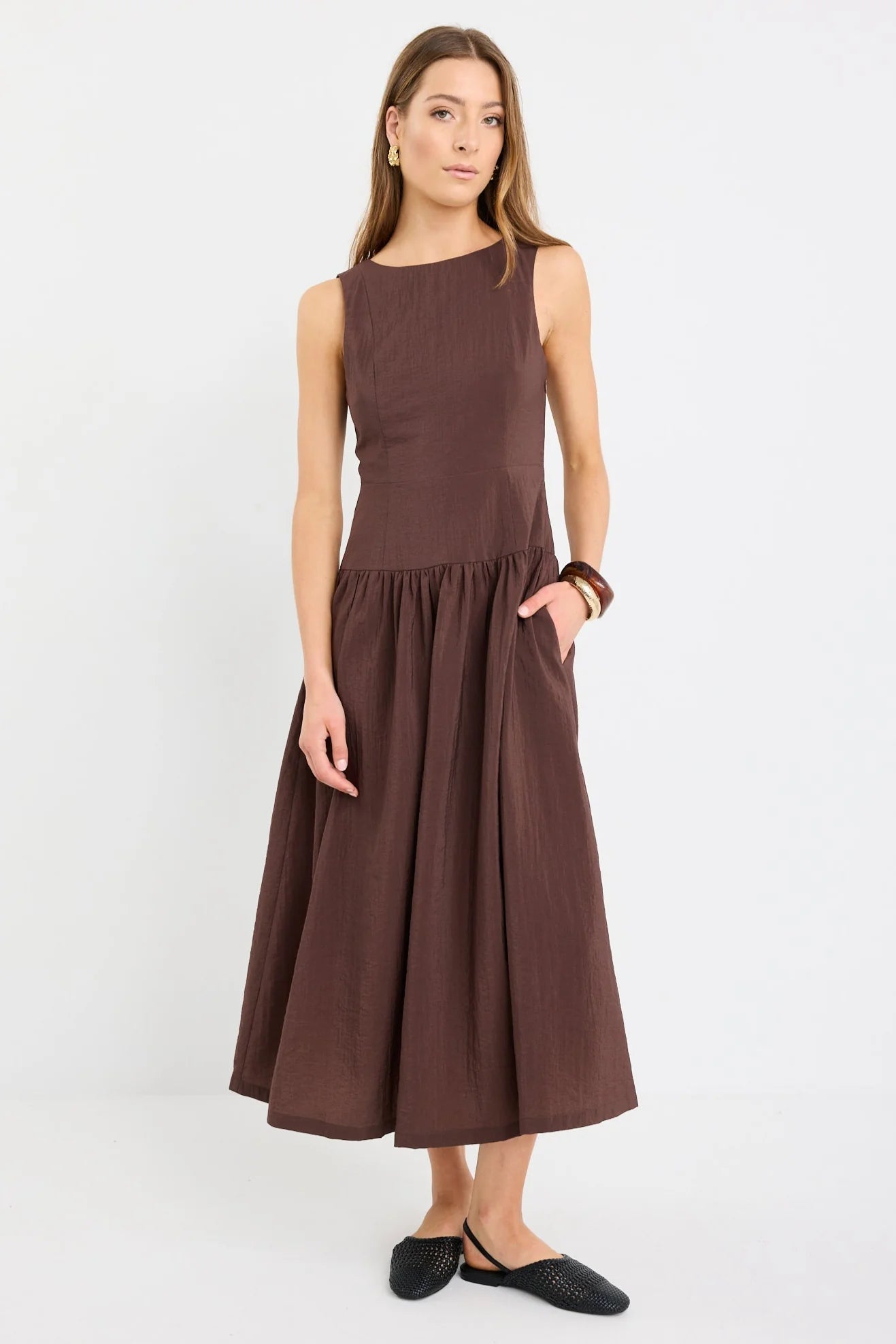 Results Chocolate Structured Sleeveless Maxi Dress Chocolate