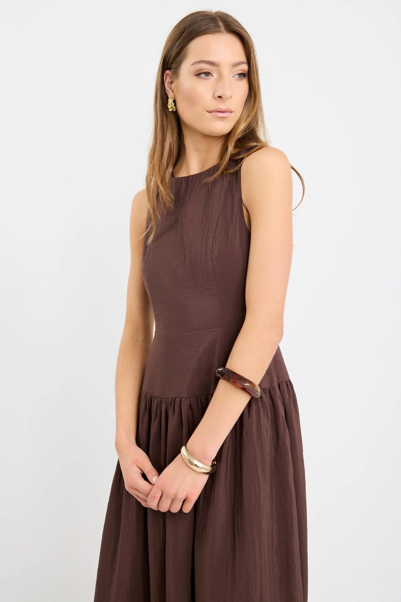 Results Chocolate Structured Sleeveless Maxi Dress Chocolate