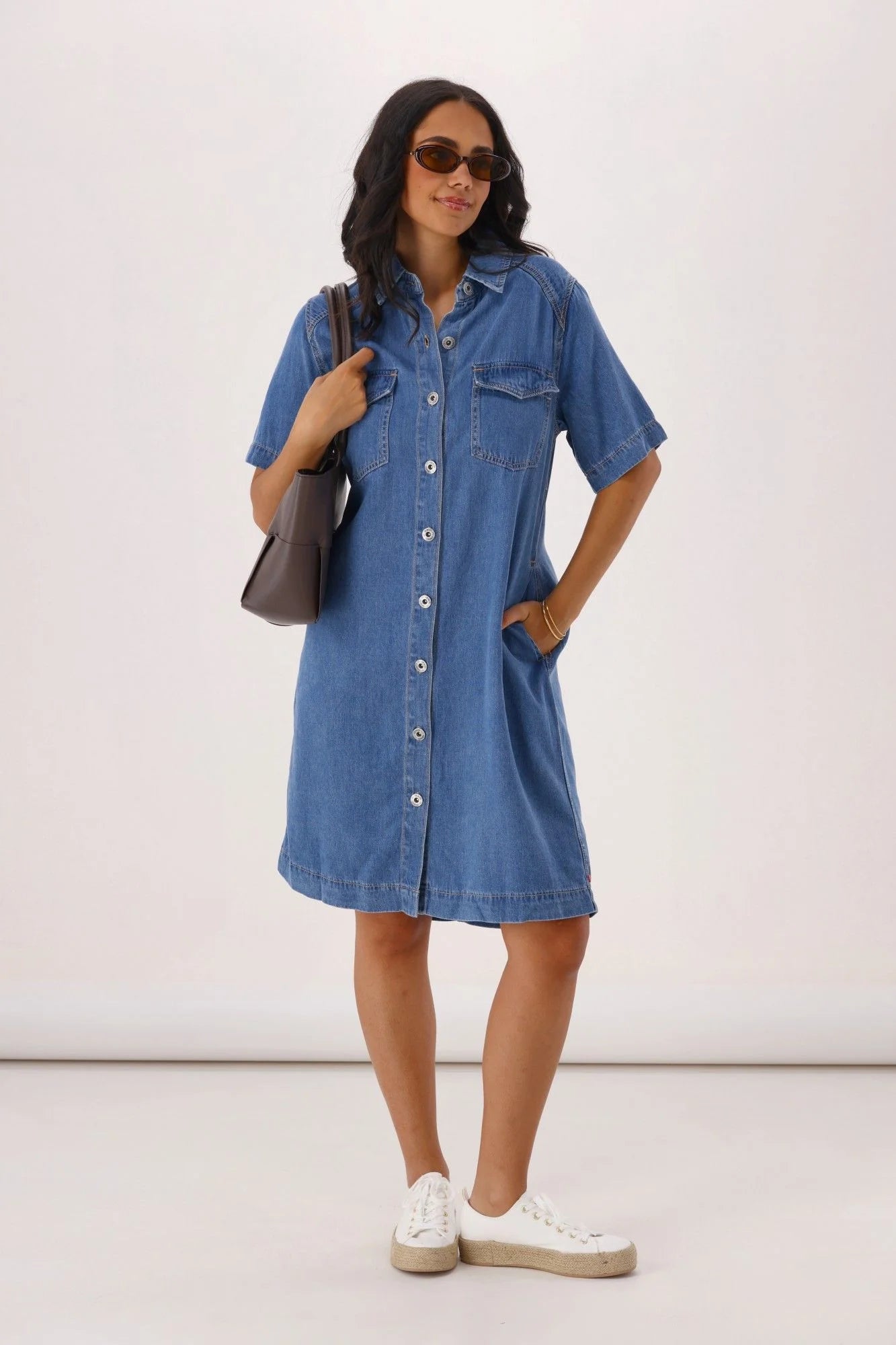 Cora Denim Dress Mid Blue Wash