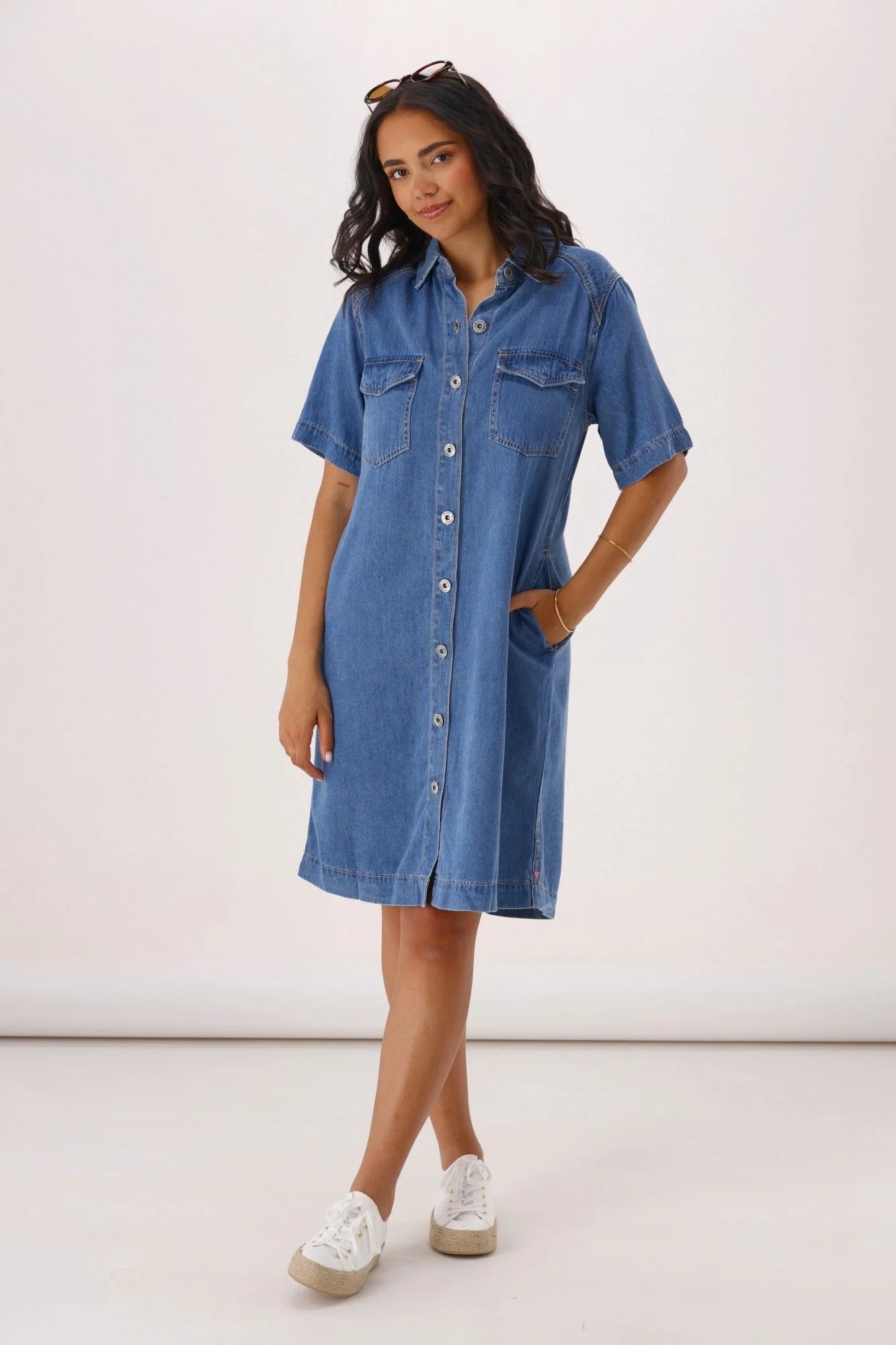 Cora Denim Dress Mid Blue Wash