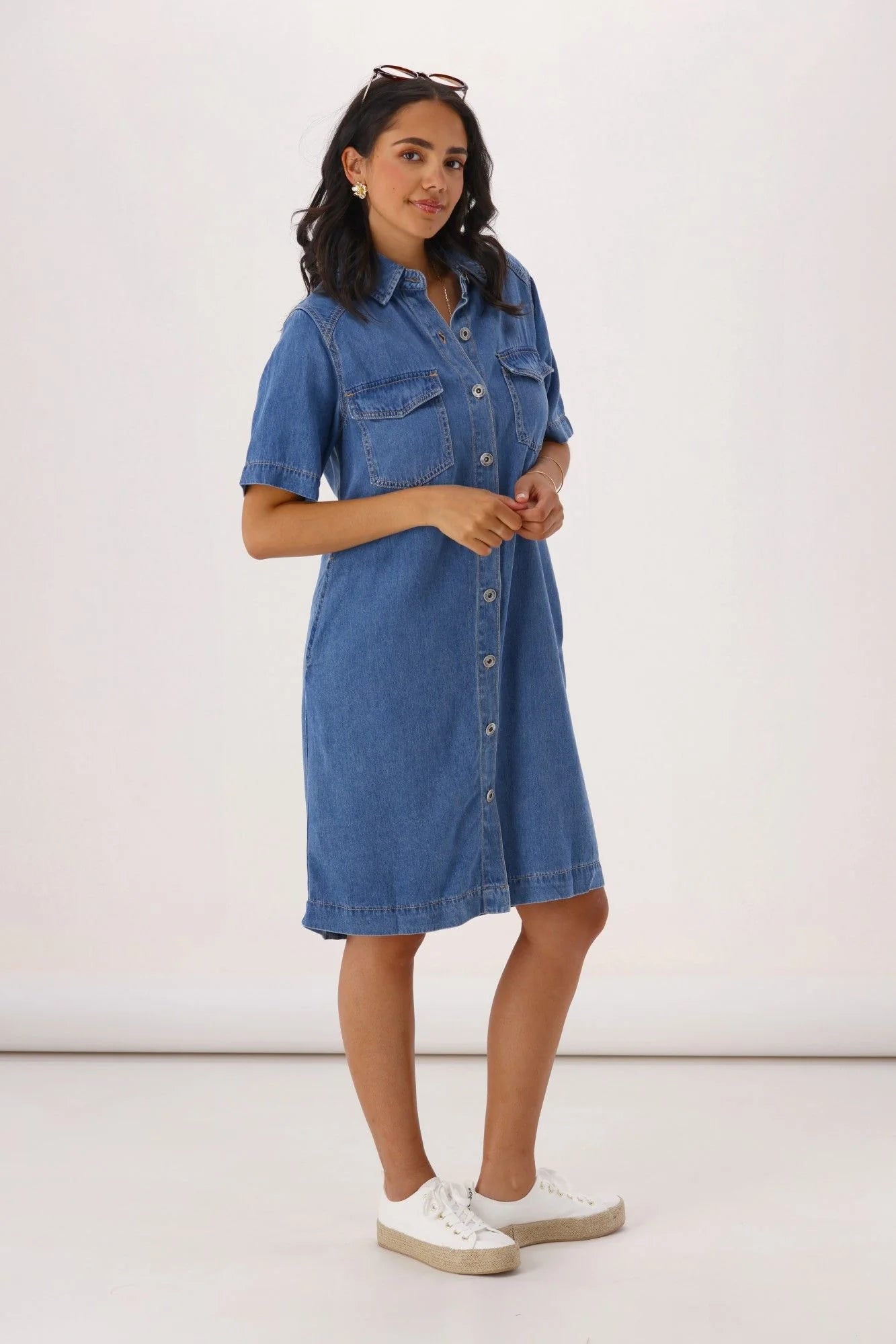 Cora Denim Dress Mid Blue Wash